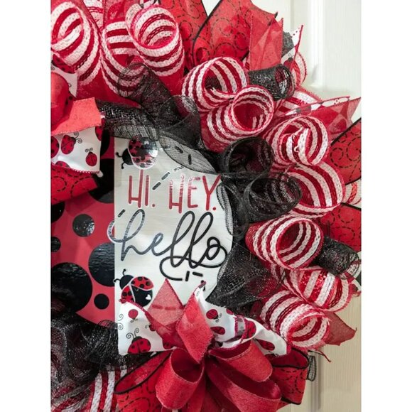 Lady Bug Front Door Wreath, Summer Wreath, Summer Decor, Home Decor, Gift - Picture 4 of 5